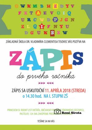 Zápis do I. ročníka ZŠ 1